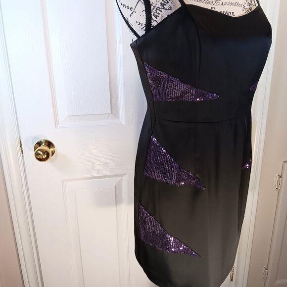 Forever 21 NWOT Black Purple Sequins Cocktail Formal Mini Dress Women's Size M - Picture 9 of 16